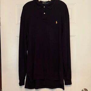 Polo Ralph Lauren Men's LS Cotton Polo Shirt LG Navy Solid Classic Fit Preppy